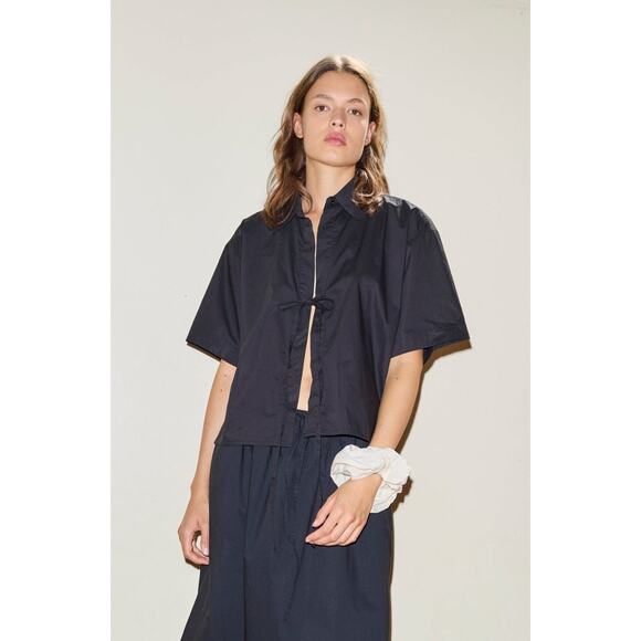 Deiji Studios The Tie Up Shirt Oversized Poplin Black - M - Picture 1 of 4
